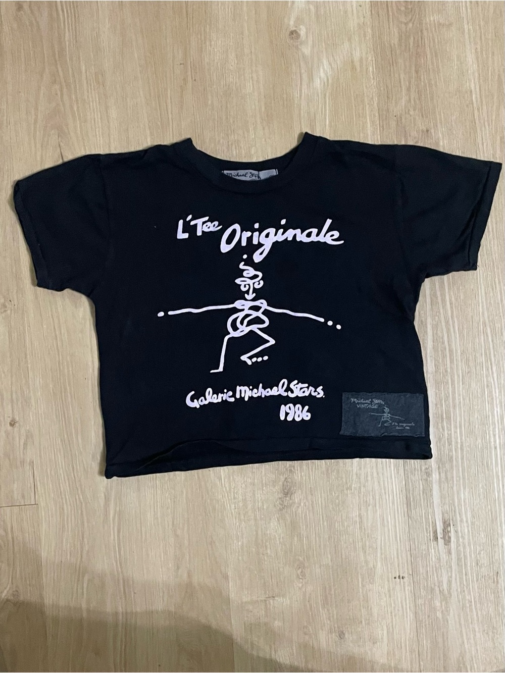 Michael Stars Black Crop Tee with White L'Tee Originale Graphic